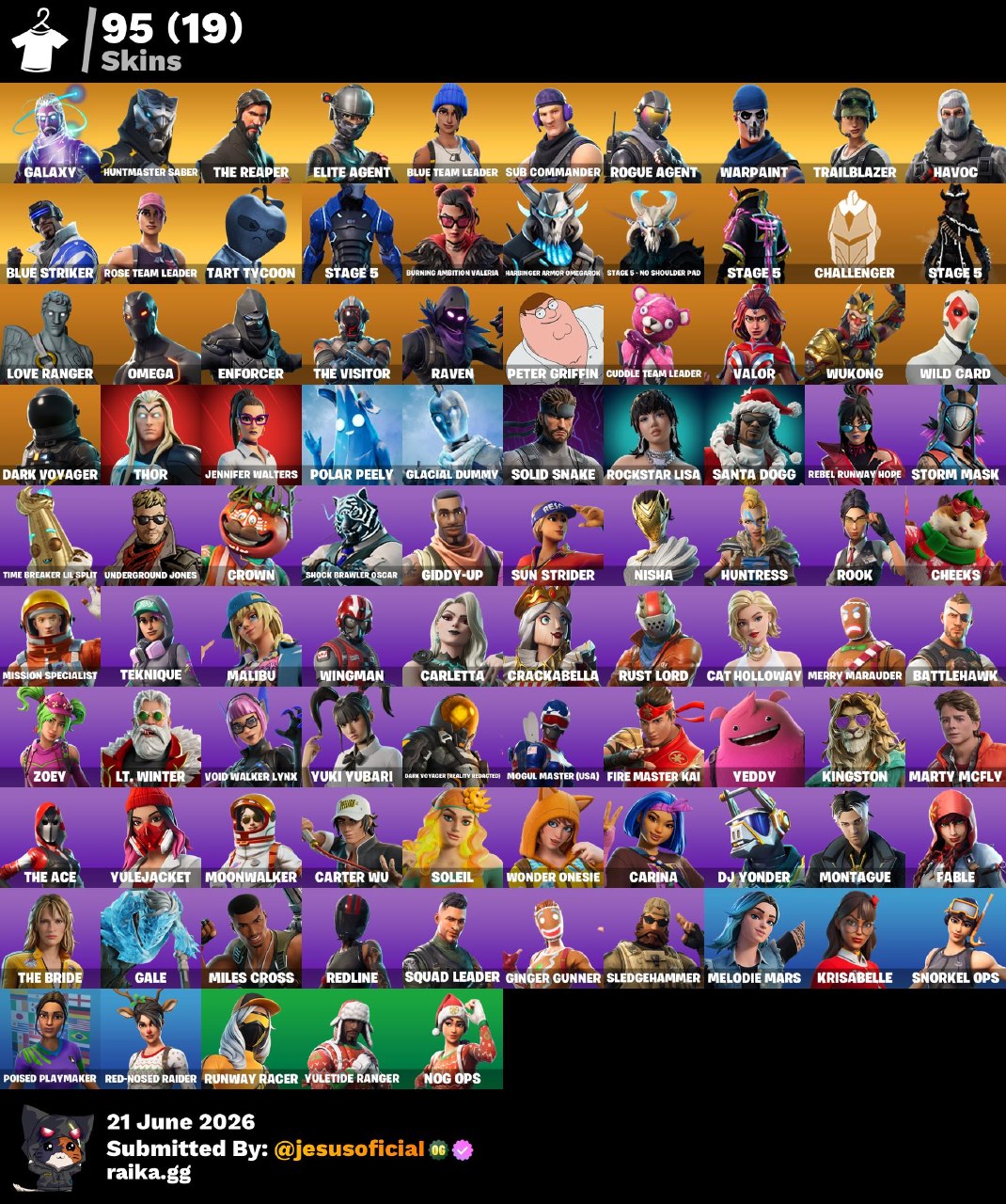 95 SKINS COMBO TWITCH PRIME + GALAXY + TOMA LA L + STW OG