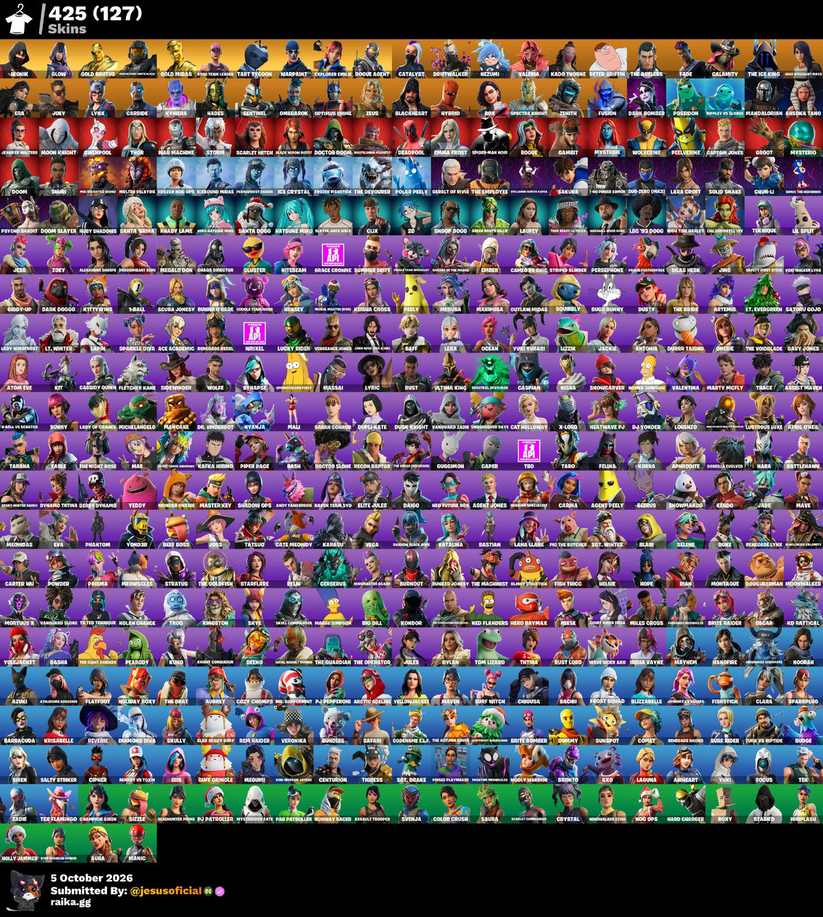 425 SKINS IKONIK + HACHA DE KRATOS + PICO MINTY + TOMA LA L + STW OG