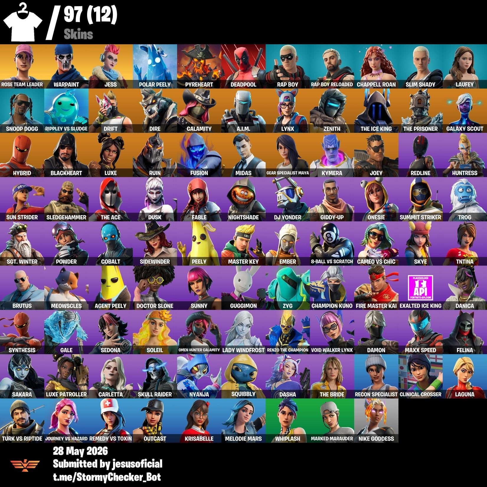 97 SKINS STW OG + DEADPOOL + BANANIN OG