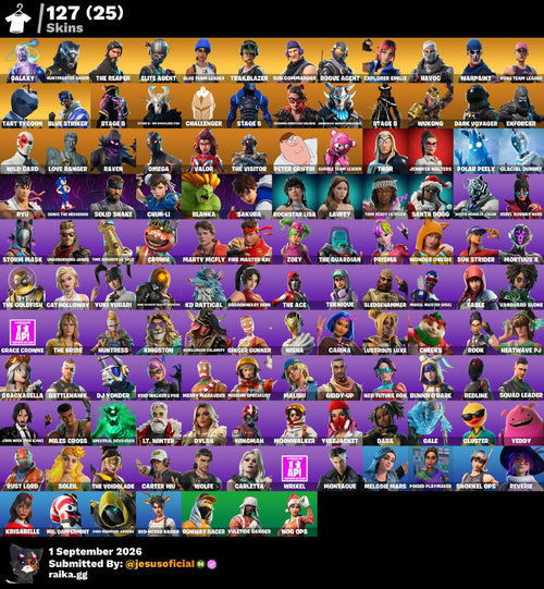 127 SKINS THE REAPER + TOMA LA L + GALAXY + JELTY + STW OG