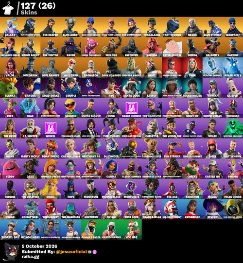 127 SKINS GALAXY + THE REAPER + TOMA LA L + JELTY + STW OG