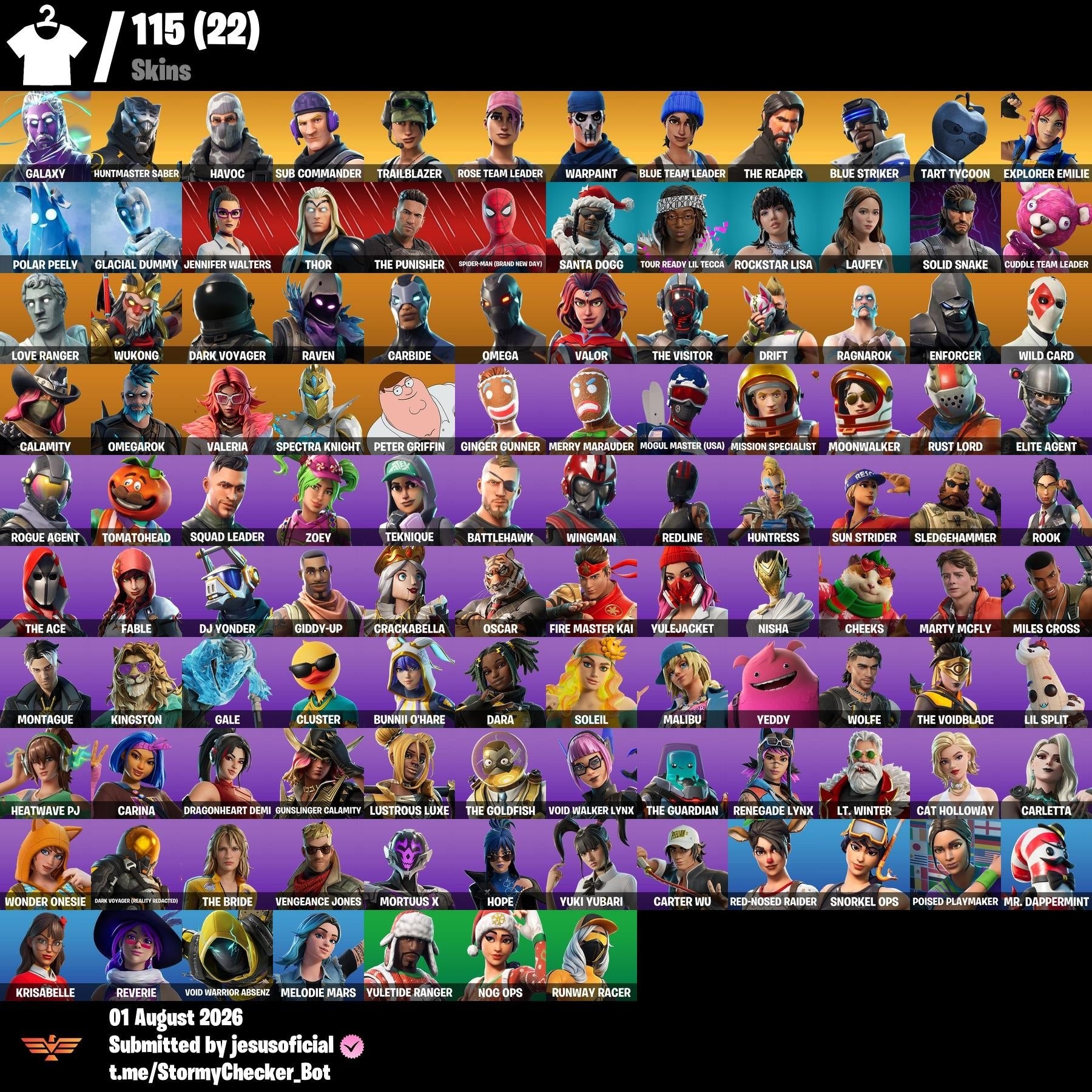 115 SKINS THE REAPER + JELTY + TOMA LA L + GALAXY + STW OG
