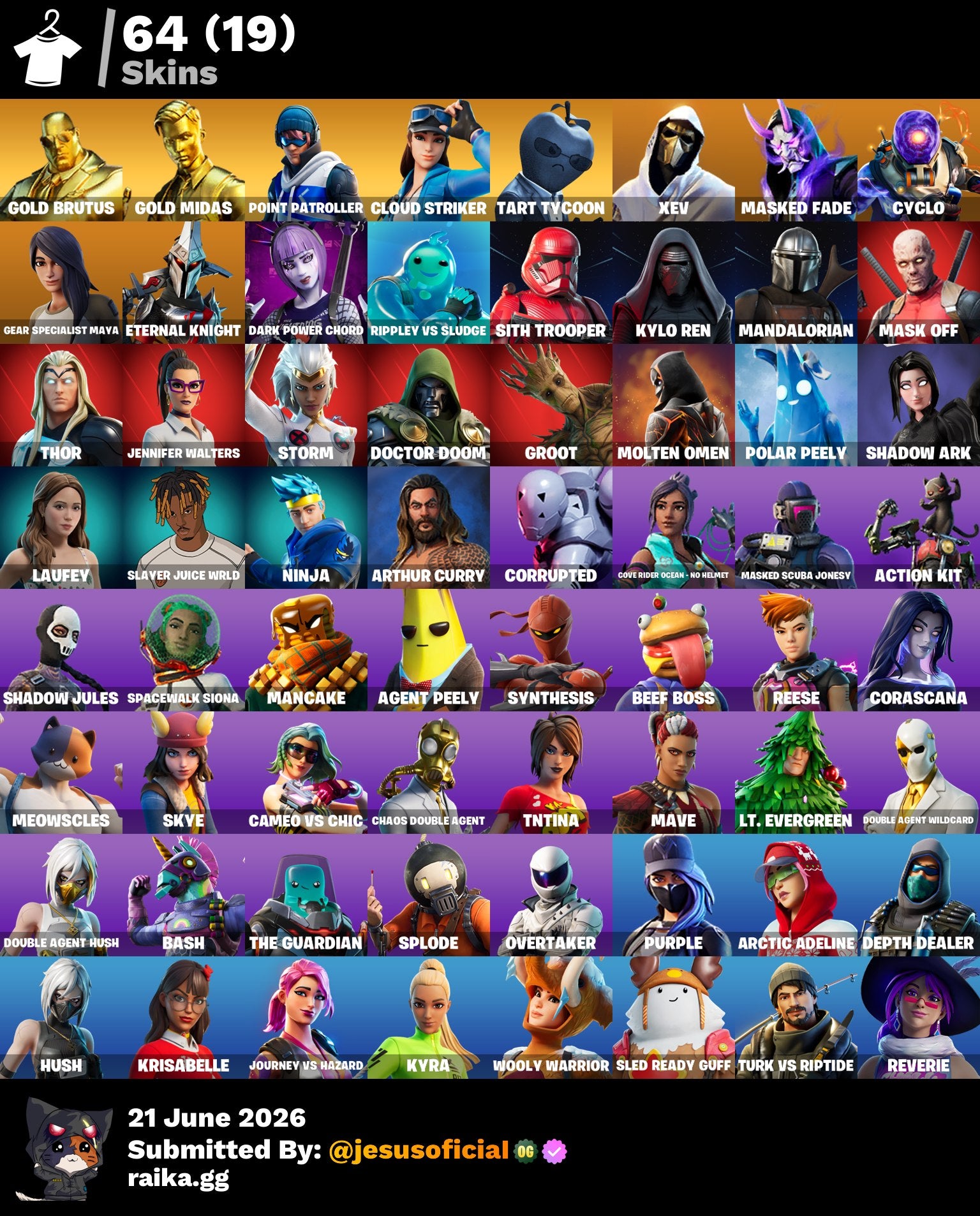 64 SKINS CLOUD STRIKER + GOLD MIDAS + RAGE