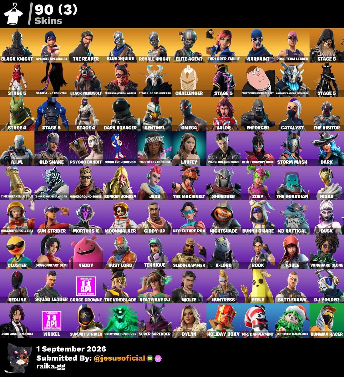 90 SKINS BLACK KNIGHT + TOMA LA L + STW OG