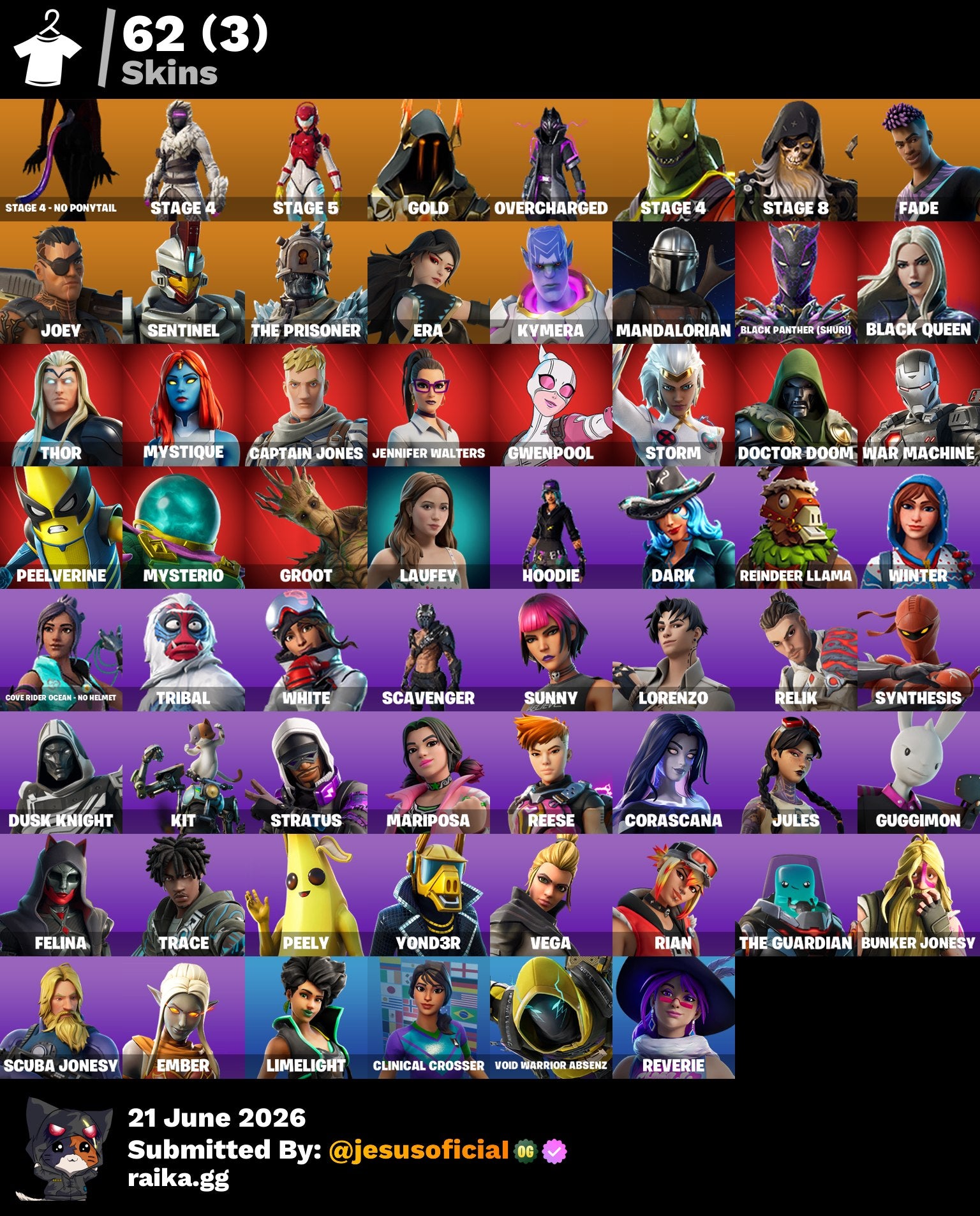 62 SKINS PASE MARVEL + JUSTICIA NARANJA
