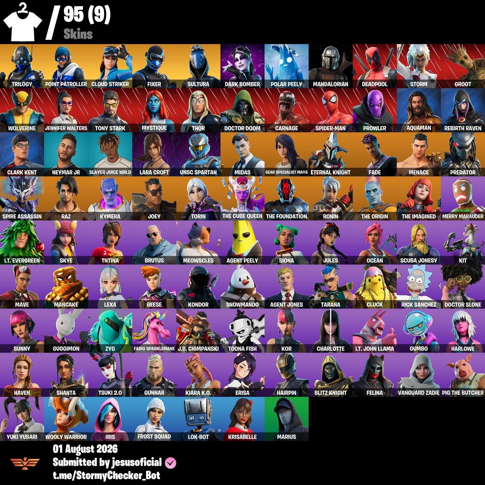 95 SKINS GOLD MIDAS + PASE MARVEL OG + GOLD LARA CROFT