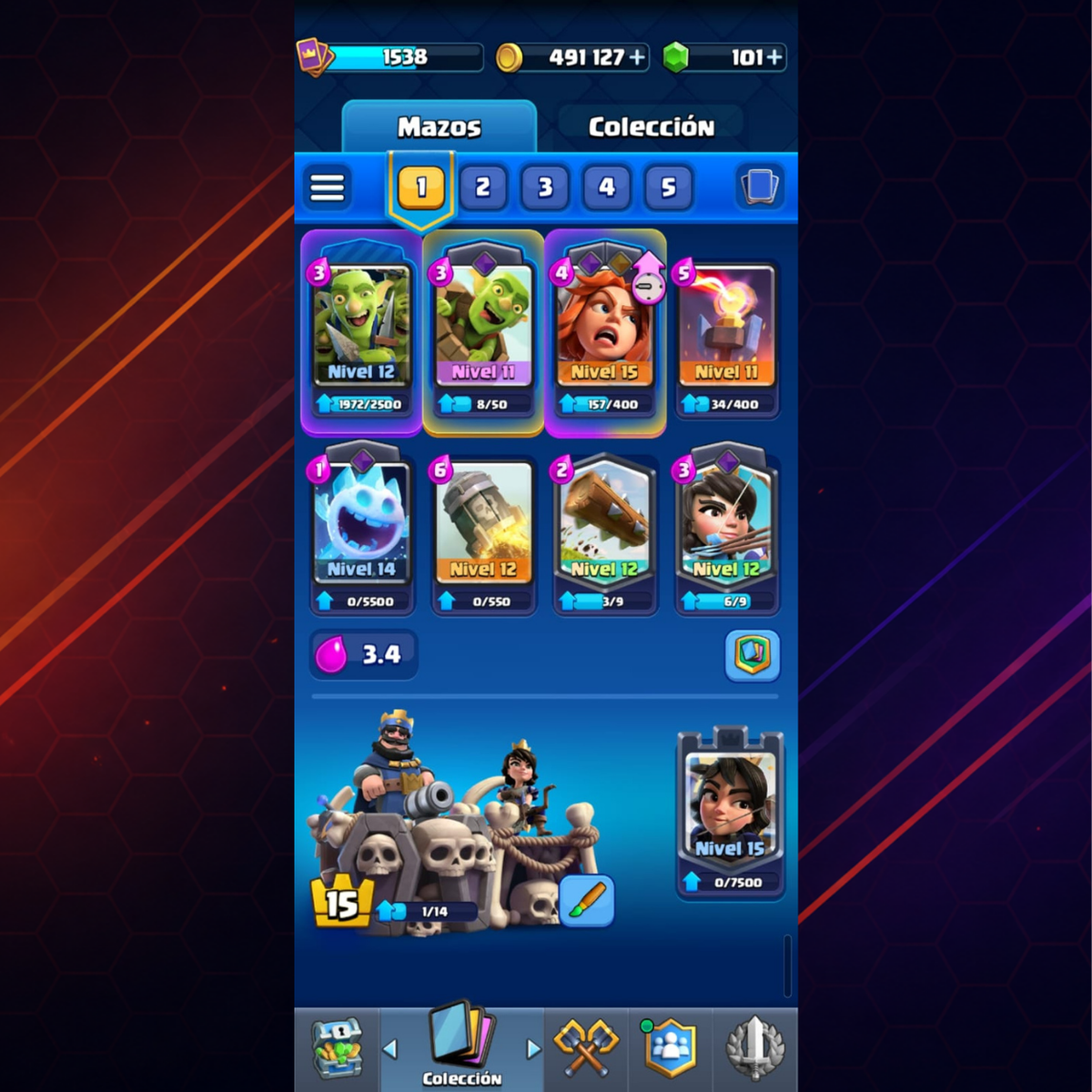 CUENTA CLASH ROYALE - 9,000 COPAS - NIVEL 15 DE TORRE DEL REY