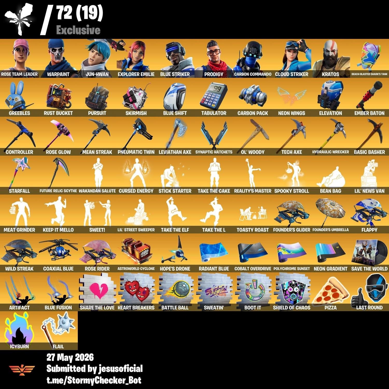 272 SKINS GOLD KRATOS + HACHA DE KRATOS + TOMA LA L + STW OG:
