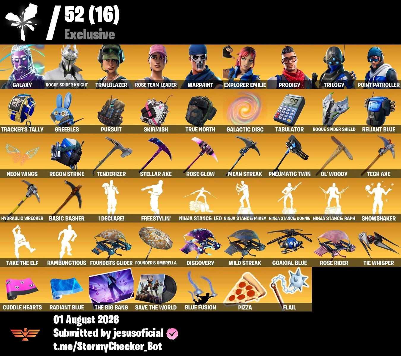 90 SKINS GALAXY + ROGUE SPIDER KNIGHT + STW OG