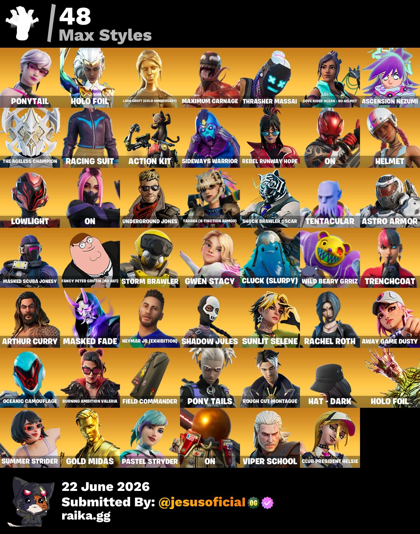 165 SKINS GOLD MIDAS + GOLD LARA CROFT + PASE MARVEL OG