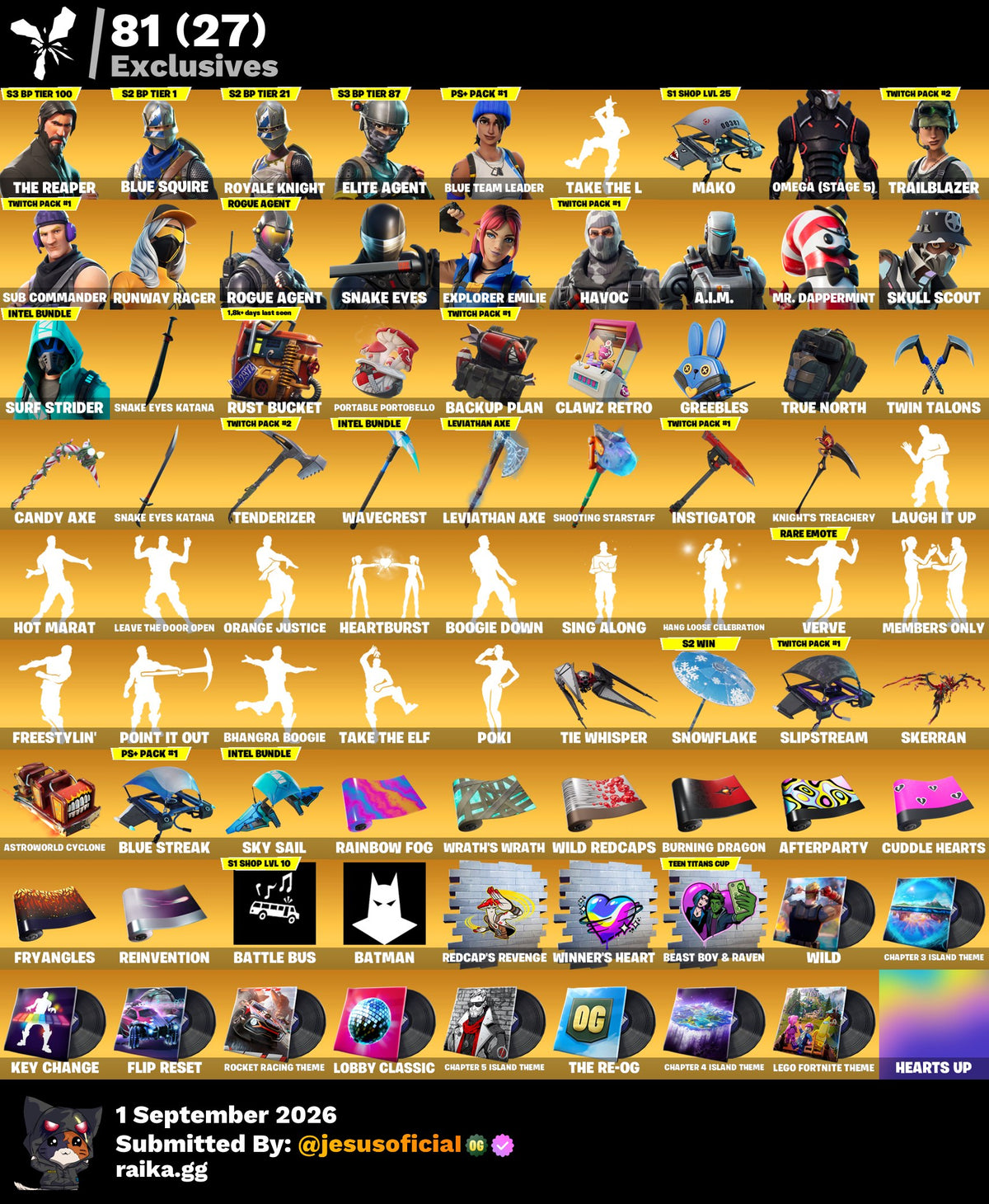 183 SKINS THE REAPER + TOMA LA L + RISA DE BURRO + HACHA DE KRATOS