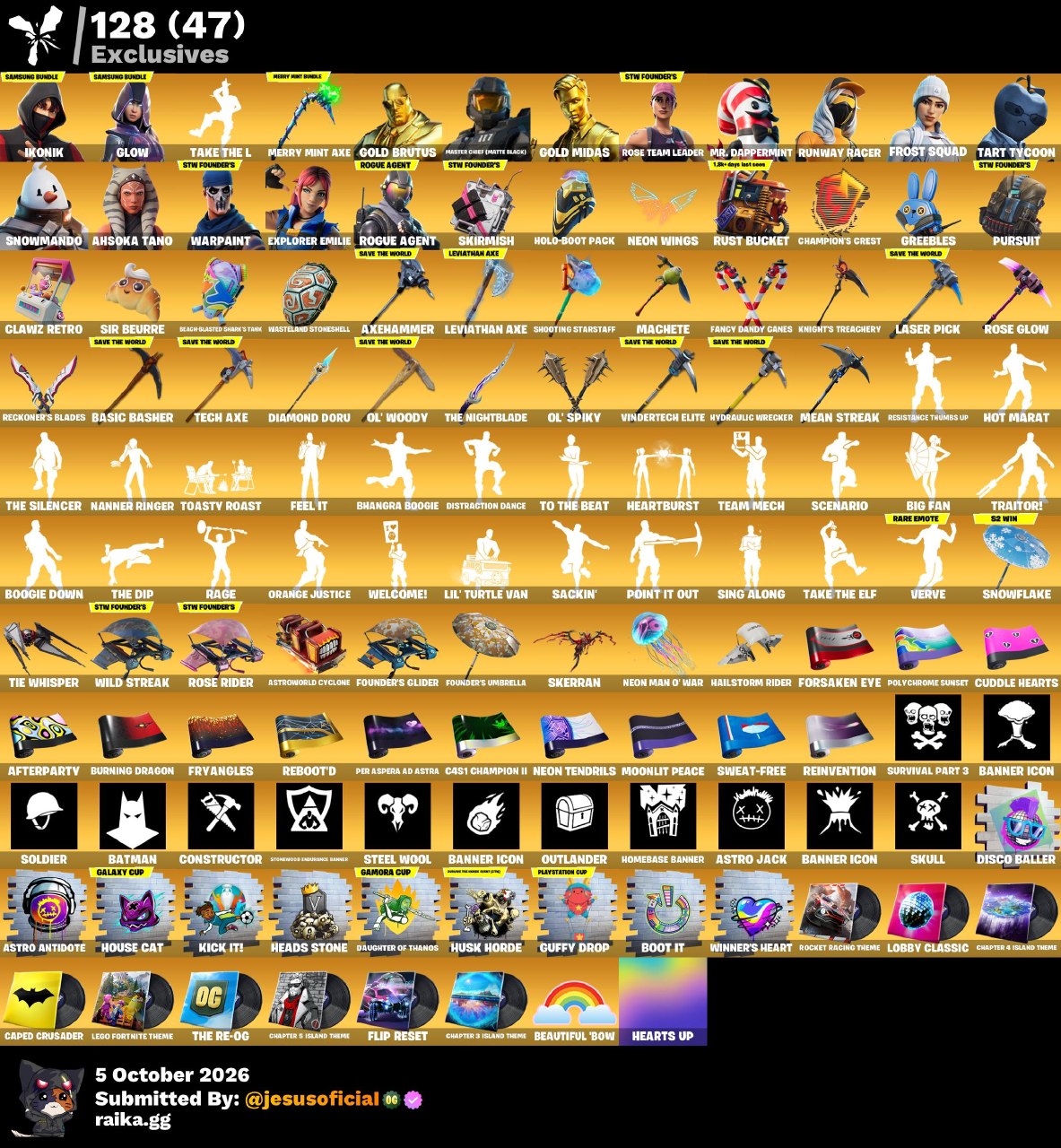 425 SKINS IKONIK + HACHA DE KRATOS + PICO MINTY + TOMA LA L + STW OG