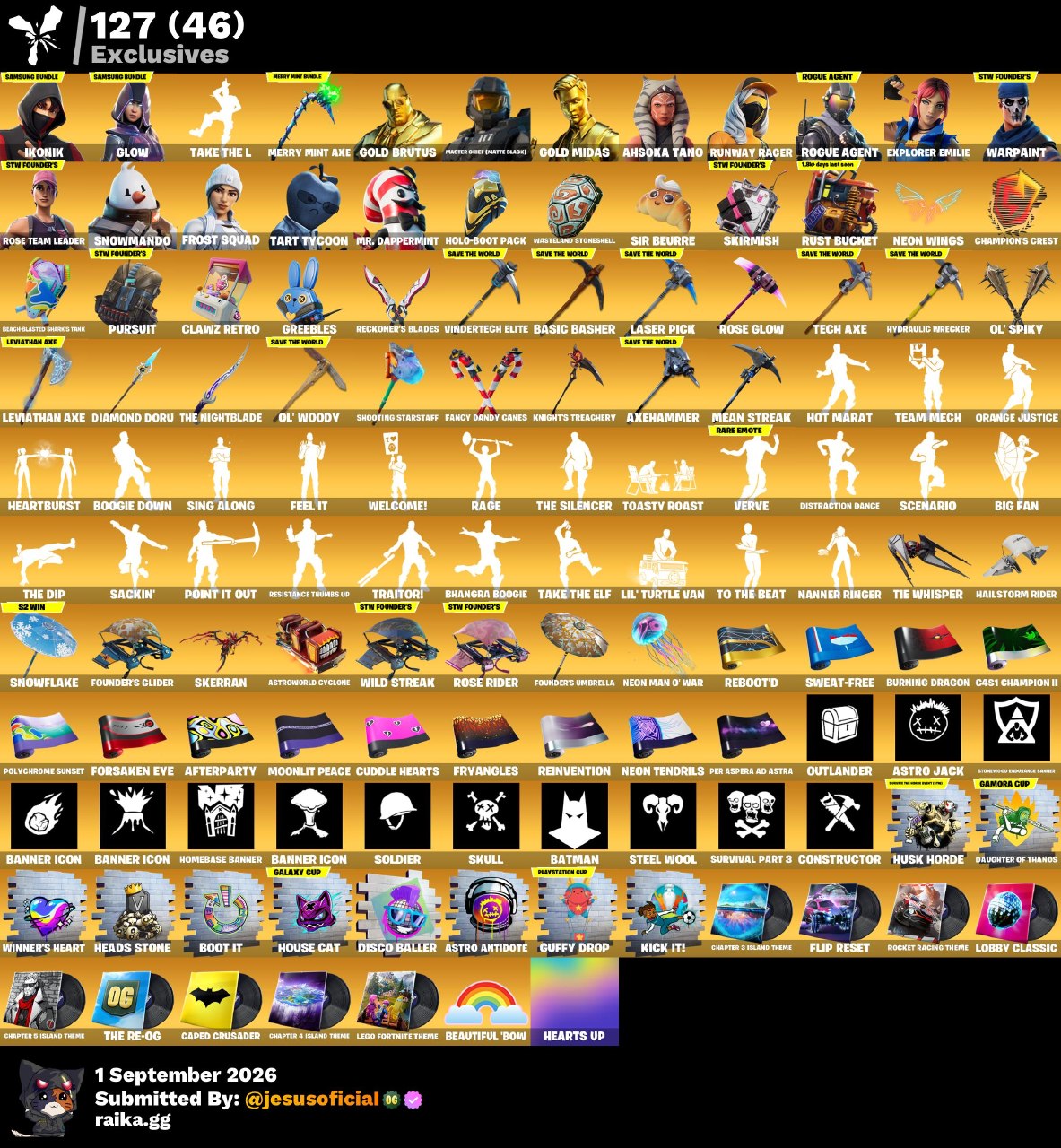 419 SKINS IKONIK + HACHA DE KRATOS + PICO MINTY + TOMA LA L + STW OG